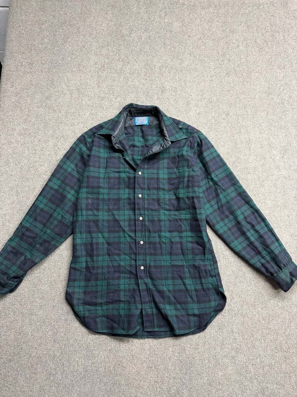 Pendleton Black Watch Plaid Pure Virgin Wool Long Sleeve Button Down Shirt Size